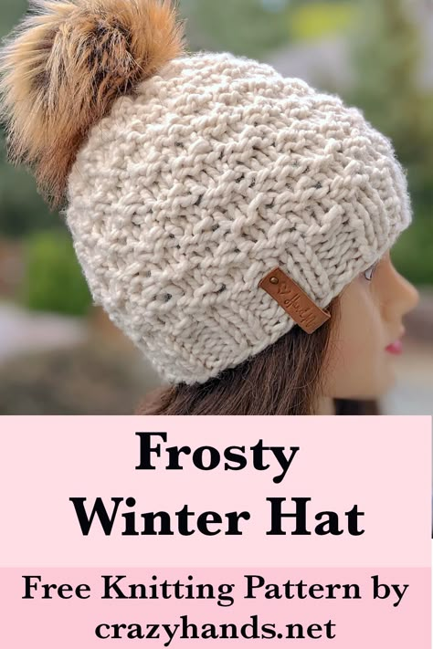 Frosty Knit Beanie Pattern for Women Chunky Hat Knitting Pattern Free, Chunky Knit Hat Pattern, Chunky Hat Pattern, Easy Scarf Knitting Patterns, Easy Knit Hat, Beanie Pattern Free, Knitted Washcloth Patterns, Free Knitting Patterns For Women, Beanie Knitting Patterns Free