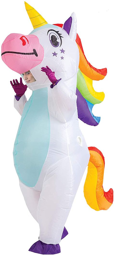 Inflatable Unicorn Costume, Inflatable Unicorn, Riding A Unicorn, Full Body Costumes, Halloween Onesie, Up Costume, Inflatable Costumes, Unicorn Costume, Halloween Inflatables