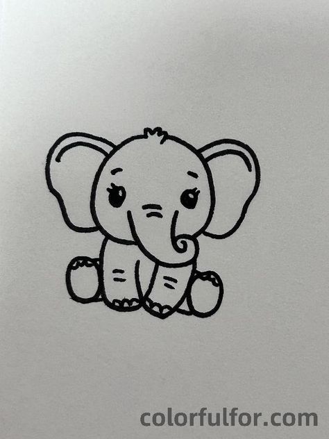 Baby-Elephant Easy Animals Drawing, Animals Drawing Ideas, Easy Elephant Drawing, Simple Animal Drawings, Baby Elephant Drawing, Cute Easy Animal Drawings, Imaginary Animals, Easy Animal Drawings, Animals Drawing