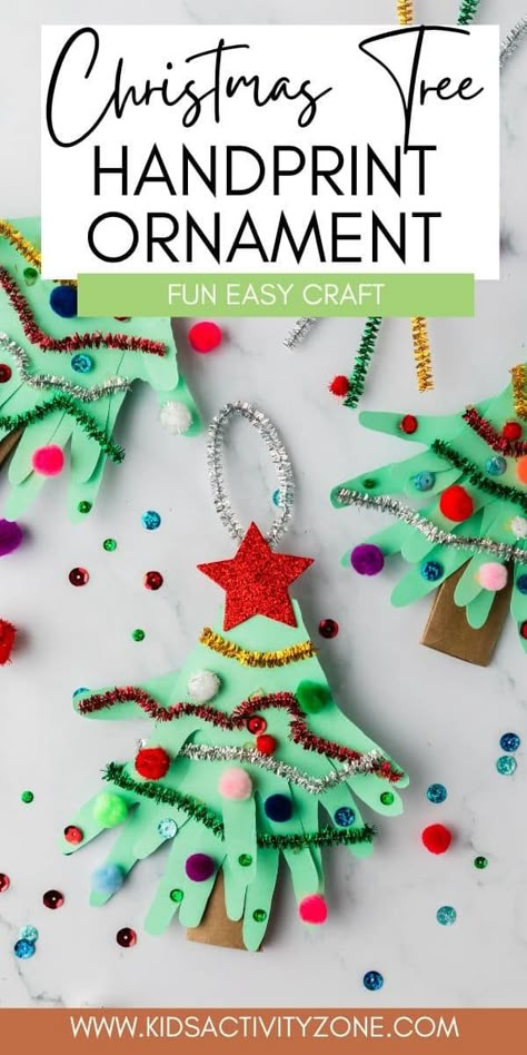 Looking for a fun, easy craft that involves the little ones? Let me tell you about the Handprint Christmas Tree Ornament. It's simple to make, you barely need any supplies, and the end result? Adorable! I mean, who wouldn't cherish those cute baby handprints? It's fantastic for preschool or kindergarten crafts, homeschooling, or as a special homemade gift for the grandparents. And of course, it's just a joyful way to get into the Christmas spirit with your little ones. Toddler Handprint Christmas Ornaments, Two Year Old Christmas Ornament, Handmade Toddler Christmas Ornaments, Christmas Craft Grandparents, Kid Christmas Crafts Handprint, Homemade Toddler Christmas Ornaments, Handprint Christmas Tree Ornament, Christmas Tree Handprint Ornament, Handprint Christmas Tree Craft