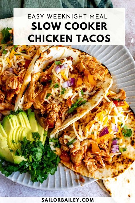 Slow Cooker Chicken Tacos Slow Cook Taco Chicken, Chicken Soft Tacos Crockpot, Chicken Nachos Recipe Crock Pot, Crock Pot Taco Chicken Slow Cooker, Slow Cook Mexican Chicken, Low Fodmap Chicken Tacos, Quick Crock Pot Chicken, Slow Cooker Chicken Taco Recipes, Southwest Chicken Tacos Crockpot