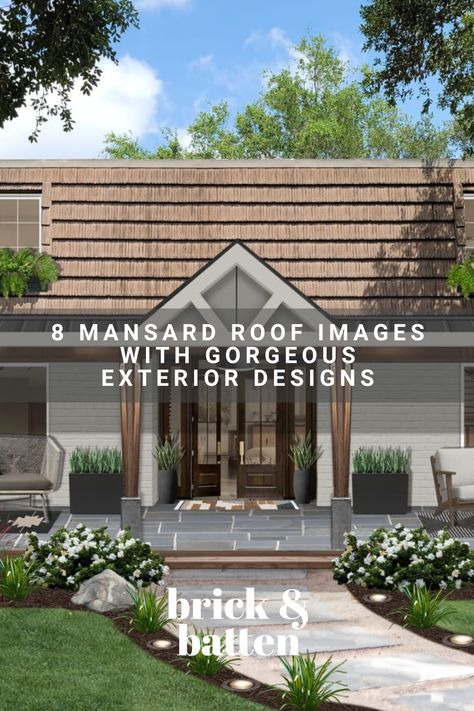 Mansard Roof Remodel, Mansford Roof Homes, Mansard Roof Remodel Before And After, Mansard Roof Modern, Flat Roof House Exterior, Metal Roof Houses, Exterior Siding Colors, Shake Roof, Roof Edge