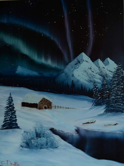 Arctic Night. Painting Northen Light Paintings, Northen Lights Painting Acrylic, Arctic Painting, Norway Painting, Scenery Painting Ideas, Norway Landscape, Easy Landscape Paintings, Easy Landscape, Scenery Painting