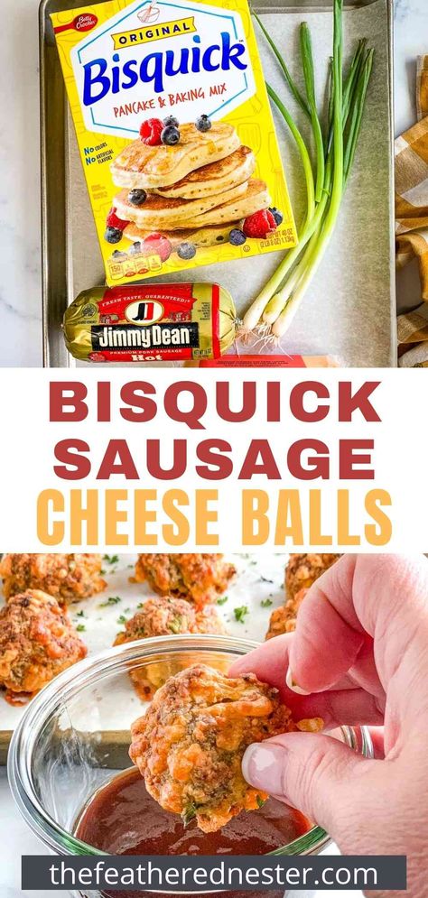 Savory sausage balls loaded with cheese are a classic appetizer and snack that everyone loves. Spicy, moist sausage is combined with cheddar cheese and Bisquick baking mix for vibrant, comforting flavor in every bite. Plus, this quick and easy 3 ingredient Bisquick sausage cheese ball recipe only takes 30 minutes to make! Scoop up a batch (or two!) for your next gathering, and freeze extra Bisquick sausage balls to have handy for any occasion. Hot Sausage Balls Bisquick, Sausage And Cheese Bites, Bis Quick Sausage Cheese Balls, Easy Pancake Sausage Balls, Recipe For Sausage Balls Bisquick, Carbquick Sausage Balls, Bisquick Sausage Cheese Balls, Sausage Cheese Bites, Sausage Ball Recipe Bisquick