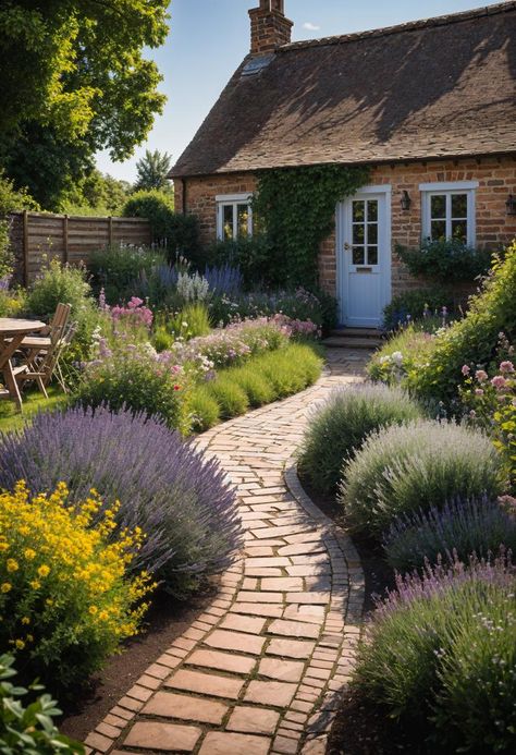 25 Beautiful Cottage Garden Ideas  Check more at https://zugnews.com/25-beautiful-cottage-garden-ideas/ Small Country Garden Design, Small Front Cottage Garden Ideas Uk, Front Garden Ideas Cottage, Small Backyard English Garden Ideas, Cottage Garden Wall, Cottage Garden Patio Ideas French Country, Stone Cottage Garden, English Backyard Ideas, Cottage Home Garden