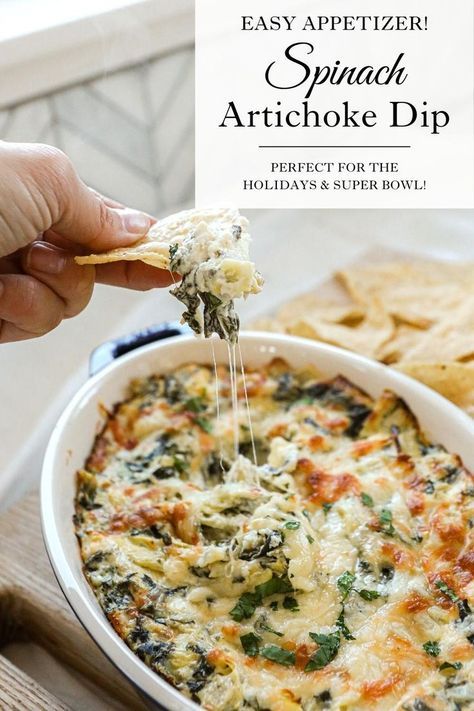 Simple Spinach Artichoke Dip, Easy Spinach Artichoke Dip, Recipe For Spinach, Spinach Artichoke Dip Easy, Makanan Rendah Kalori, Spinach Artichoke Dip Recipe, Artichoke Dip Recipe, Artichoke Recipes, Dip Recipes Easy