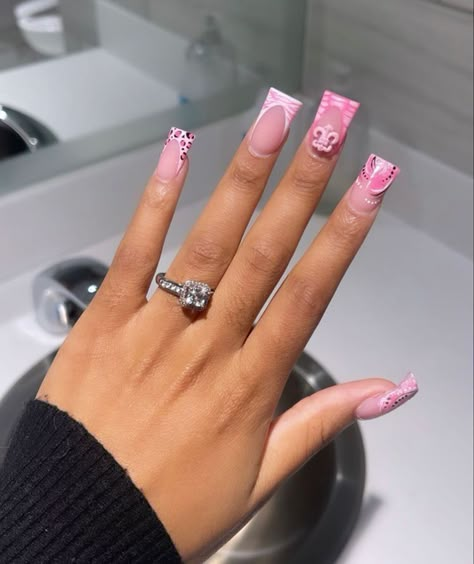 Acrylic Nail Inspo Black Women, Crocs Print Nail, Croc Print French Tip Nails With Charms, Extra Af Nails, Baddie Birthday Nails Leo, Extra Birthday Nails Short, Short Freestyle Nail Designs, Small Duck Nails, Duck Tip Acrylic Nails