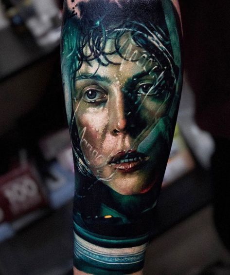 Ellen Ripley Tattoo, Horror Movie Leg Sleeve, Ripley Tattoo, Xenomorph Tattoo, Ripley Alien, Steve Butcher Tattoo, Do Tattoo, Corey Graves, Cheap Tattoo