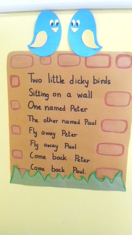 Rhyme chart-two little dicky birds Bird Rhymes Preschool, Rhymes For Kindergarten, Poems English, Bird Poems, Nursery Syllabus, Poem Ideas, Rhyming Preschool, Easy Math Worksheets, Nursery Rhyme Crafts