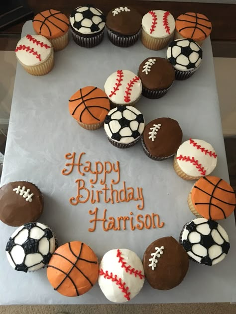 Birthday Party Sports Theme, Two Sports Birthday, Sports Themed Party Foods, All Star Cake Sports, All Sport Theme Birthday Party, Ball Theme Cupcakes, Sports Theme Bday Party, Sports Themed 1st Birthday Party, Basketball And Football Birthday Party