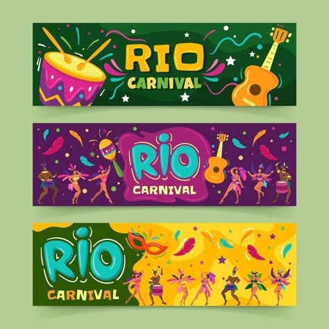 Rio Carnival Banners Festival Banner Carnaval, Carnival Graphic Design, Festival Banner Design, Masquerade Design, Sports Day Decoration, Event Banner Design, Carnival Banner, Carnival Booths, Carnival Inspiration