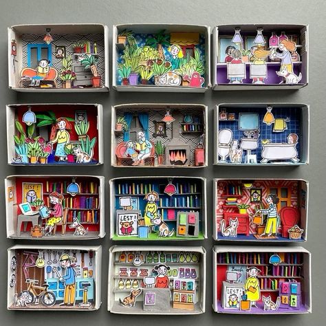 Matchbox Collection, Matchbox Crafts, Matchbox Art, Ideas For Easter Decorations, Ideas For Easter, Paper Art Craft, Up Book, Cardboard Crafts, Art Club