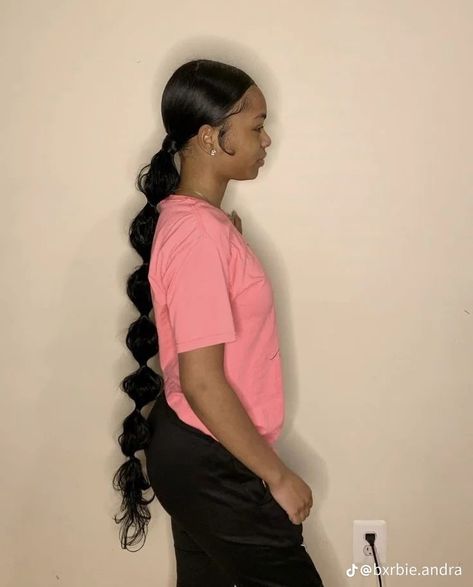 Different Slick Back Ponytails, Slick Back Bubble Ponytail Weave, Side Part Bubble Ponytail, Curly Bubble Ponytail, Middle Part Bubble Ponytail, Bubble Braid Slick Back, Slick Back Hairstyles With Weave, Slick Back With Weave, Prom Hairstyles For Black Women Ponytail