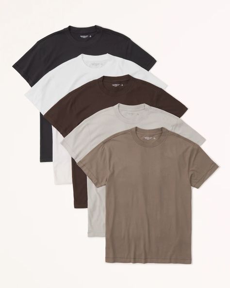 Men's 5-Pack Essential Tee | Men's | Abercrombie.com Mens Fitted T Shirts, Mens Summer Clothes Casual, Men’s Athleisure Style, Mens Abercrombie Outfits, Abercrombie Men Outfits, Men’s Shirts, Basic Tee Outfit, Boyfriend Clothes, Guy Outfits