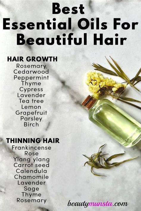 Best Essential Oils For Hair, Hair Growth Oil Recipe, Essential Oil Hair, Herbs For Hair Growth, Homemade Hair Treatments, Herbs For Hair, Hair Growth Foods, Oils For Hair, Hair Care Recipes