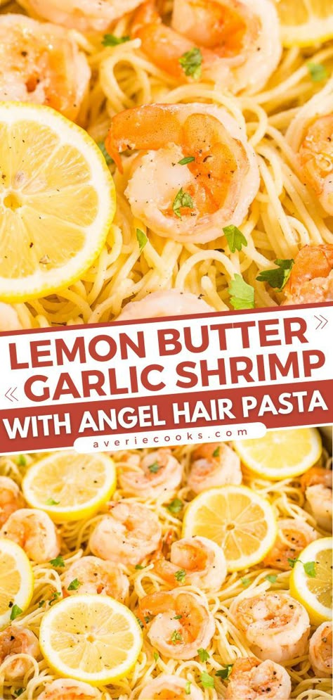 Lemon Butter Garlic Chicken, Shrimp And Angel Hair Pasta, Butter Garlic Chicken, Butter Garlic Shrimp, Lemon Butter Shrimp, Buttery Noodles, Angel Hair Pasta Recipes, Lemon Shrimp Pasta, Garlic Butter Shrimp Pasta