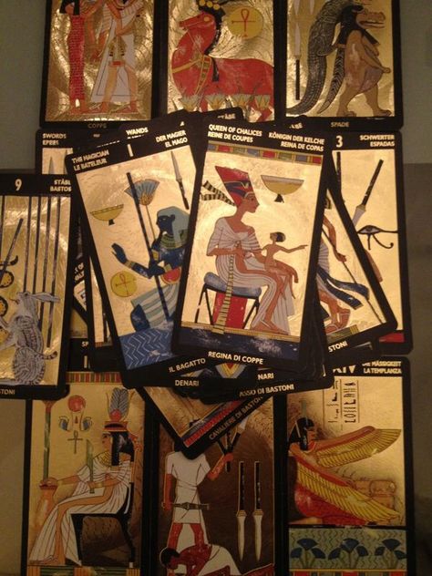 Gold Leaf Egyptian Tarot Egyptian Tarot Cards, Gold Tarot Aesthetic, Ancient Egyptian Magic, Tarot Table, Egyptian Tarot, Egyptian Playing Cards, Golden Tarot Deck, Leo Energy, Egyptian Oracle Cards