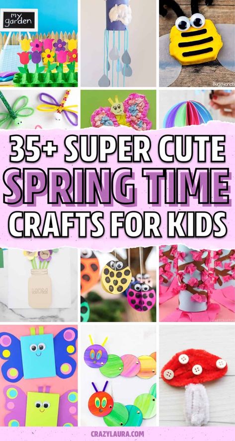 Looking for creative spring crafts to do with your kids this year? Check out these super cute activities that your whole family will love! Crafts With Yarn For Preschoolers, Spring Themed Crafts For Kids, Spring Holidays Activities, April Arts And Crafts For Preschoolers, Spring Prek Activities, Spring Time Crafts, Spring Toddler Crafts, Crazy Laura, Spring Crafts Preschool