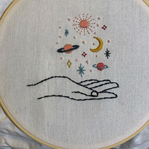 Stick and Stitch Embroidery Kit Celestial Stick on Modern - Etsy Australia Embroidery Book Design, Pocket Embroidery Ideas, Cute Embroidery Designs Simple, Embroidery Animals Easy, Embroidery Celestial, Space Embroidery Pattern, Embroidery Nails, Planets Embroidery, Tiny Embroidery Ideas