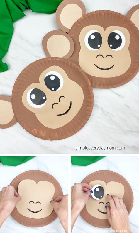 Zoo Animal Paper Plate Crafts, Paper Plate Safari Animals, Paper Plate Monkey Craft, M Is For Monkey Craft, Monkey Arts And Crafts, Paper Plate Animals Crafts, Monkey Crafts For Toddlers, Monkey Activities For Preschool, Monkey Craft Preschool