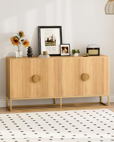 Beige Sideboard, Living Room Storage Cabinets, Natural Wood Doors, Sideboard Living Room, Tv Cabinets With Doors, Dining Room Buffet Table, Cabinet For Storage, Wood Accent Cabinet, Living Room Natural