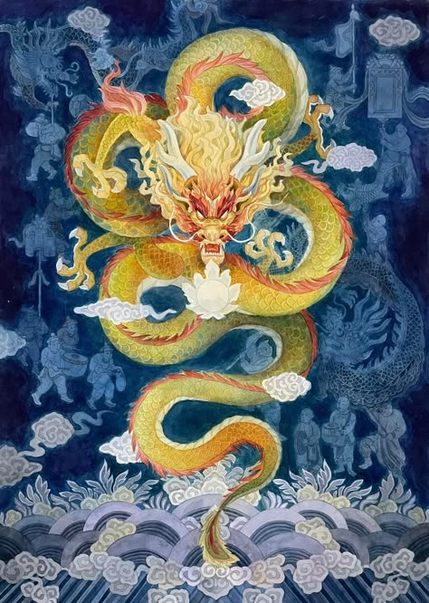 Asian Dragon Design, Nian Chinese Monster, Ancient Asian Art, Traditional Japanese Dragon Drawing, Asian Dragon Illustration, Japanese Dragon Illustration, Chinese Dragon Face, Asian Dragon Art, Chinese Dragon Illustration