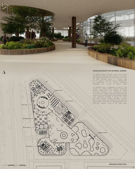 WISDOM HAVEN | Cultural Architecture Project Library Design Layout, Open Library Design, Library Design Architecture Plan Layout, Library Design Architecture, Urban Planning Concept, Greenery Architecture, Sanctuary Architecture, Natural Light Architecture, Portfolio Architecture Design