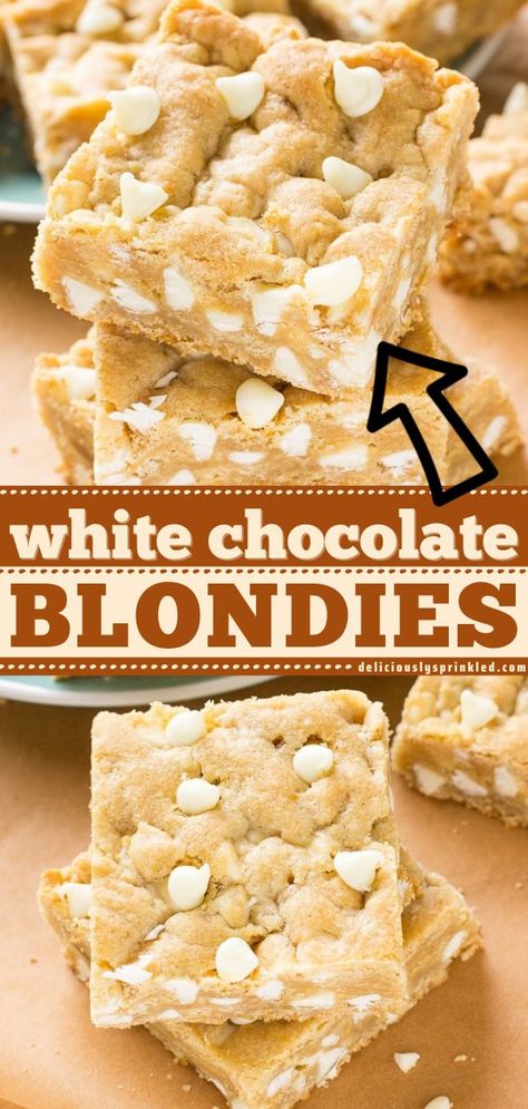 White Chocolate Blondies, chocolate desserts, blondies White Chocolate Blondies Recipe, Chocolate Blondies Recipe, White Chocolate Desserts, Blondie Recipe, Chocolate Blondies, White Chocolate Brownies, White Chocolate Blondies, White Chocolate Recipes, Chocolate Chip Blondies