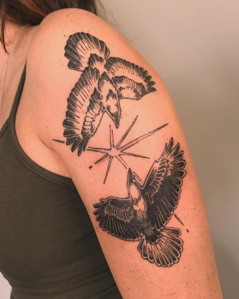 maggie carr | Cosmic bird tango for Kat 🌟🌟🌟⋆｡°✩ lines are healed, details fresh! Thank you for sliding twice :)) * * * * * * #tattoo #tattooideas… | Instagram Spooky Bird Tattoo, Illustrative Dog Tattoo, California Condor Tattoo, Bird Elbow Tattoo, Hooded Crow Tattoo, Cow Horn Tattoo, Guard Dog Tattoo, Nick Drake Tattoo, Stevie Wonder Tattoo