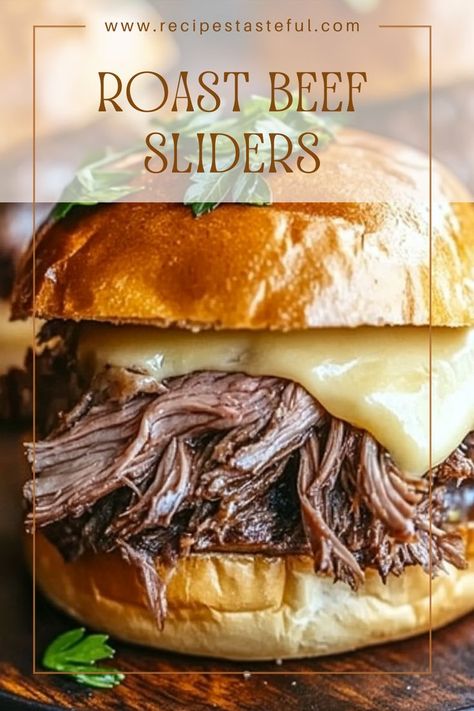 These delicious roast beef sliders are quick to prepare and packed with flavor. Perfect for parties, game days, or a simple family dinner, they combine tender roast beef, melted cheese, and optional caramelized onions, all nestled in soft slider buns. Beef On A Bun, Grilled Roast Beef, Christmas Eve Brunch, Tender Roast Beef, Roast Beef Sliders, Roast Beef Dinner, Pulled Beef, Simple Delicious Recipes, Beef Sliders