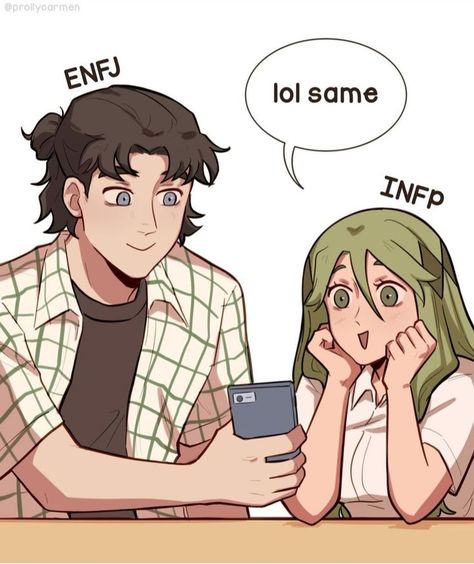 Relatable ಥ◡ಥ)  -  MBTI comics  -  Credit: @prollycarmen Intp Ship Dynamics, Infp Art Illustrations, Infp Enfj Ship, Infp Comics, Infp Enfj Fanart, Prollycarmen Mbti, Infp Relationship Dynamics, Infp X Enfj Relationship Fanart, Enfj X Infp Fanart