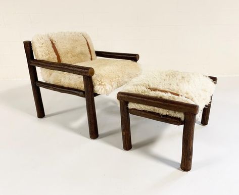 Forsyth X Old Hickory Butte Chair and Ottoman with Custom Sheepskin Cushions For Sale at 1stdibs Old Hickory Furniture, Hickory Furniture, Club Lounge, Old Hickory, Chair And Ottoman Set, Chair Ottoman, Ottoman Set, Lounge Seating, Buffalo Leather