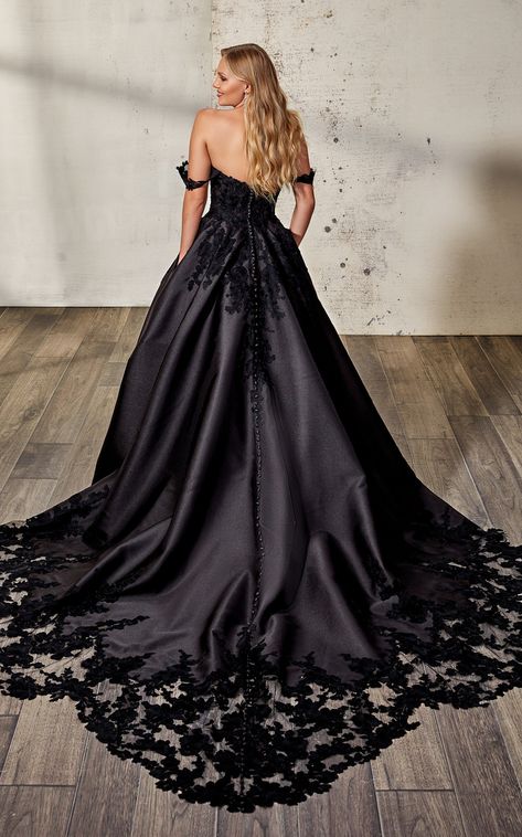 Wedding Dress Theme, Black Bridal Dresses, Satin Ball Gown Wedding Dress, Mikado Gown, Mikado Fabric, Black Wedding Gowns, Prom Dress With Train, Long Sleeve Bridal Gown, Formal Prom Dresses Long