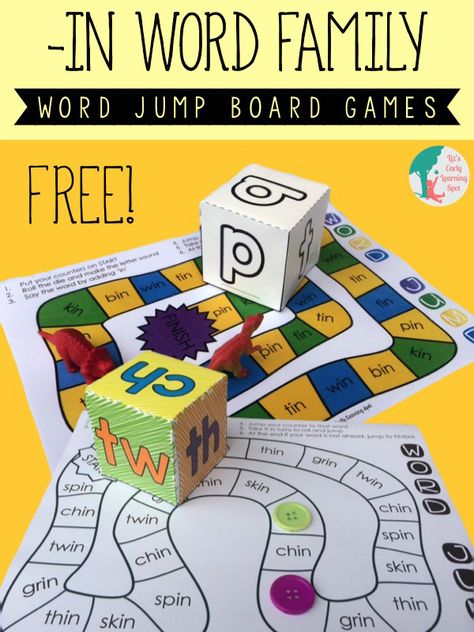 Super fun games for learning all those -in words! Homeschool Phonics, Blends And Digraphs, Reading Games, Family Board Games, Classroom Freebies, Teaching Phonics, Word Games, Learning Games, Word Study