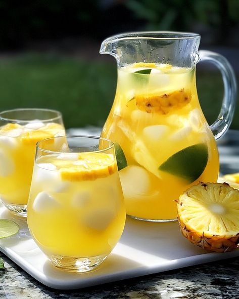 Pineapple Sangria - recipeamelia.com Pineapple Sangria Recipes, Sangria Blanca, Tropical Sangria, Pineapple Sangria, Pineapple Wine, Sangria Drink, Martini Recipes Vodka, White Sangria Recipe, Beach Wedding Theme