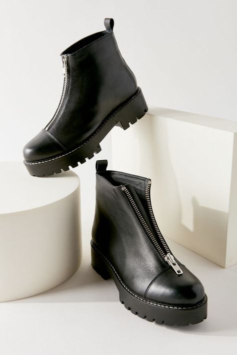 UO Juliette Front-Zip Boot | Urban Outfitters Dr Martens Rometty, Front Zip Boots, Shoe Advertising, Shoes Fashion Photography, Mode Shoes, American Eagle Outfits, Creative Shoes, Shoes Ads, Leather Boots Heels