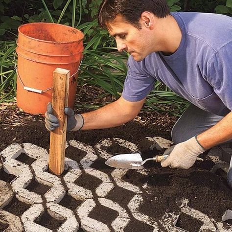 A Paver Path that Grows (DIY) | Family Handyman Growing Grass From Seed, Pavers Landscaping, Paver Path, Grass Pavers, Landscape Pavers, Outdoor Pavers, Pavers Backyard, Growing Grass, Wheelbarrows