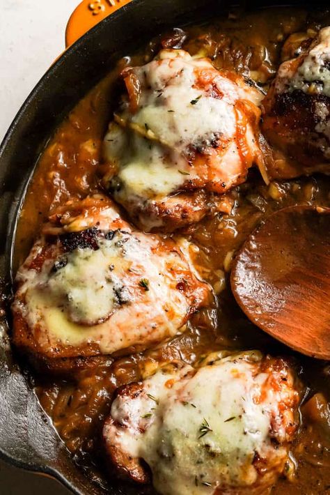 French Onion Chicken Thighs French Onion Chicken Thigh Skillet, French Onion Smothered Chicken, French Onion Chicken Thighs, Crock Pot Casserole Recipes, Give Me Some Oven, Whisper Of Yum, Crock Pot Casserole, Chicken Parts, Chicken Thights Recipes