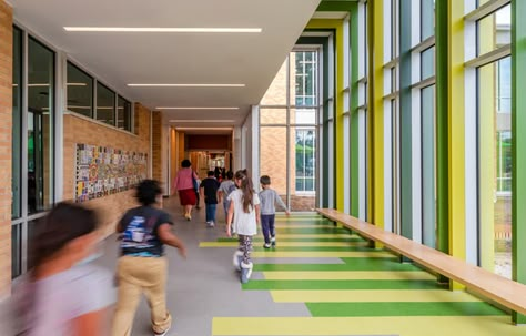 K 12 School Architecture, Elementary School Corridor Design, Elementary Schools Architecture, Modern School Interior Design, Elementary School Design Architecture, Modern School Building Design, Elementary School Interior Design, Modern Elementary School, School Design Interior