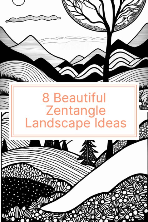 Zentangle Landscape Nature, Zentangle Mountains Landscapes, Zen Patterns Art, Zentangle Landscape Line Drawings, Beginner Zentangle Patterns Step By Step, Zentangle Mountains, Zentangle Inspired Art, Doodles Landscape, Zentangle Art Ideas Creative