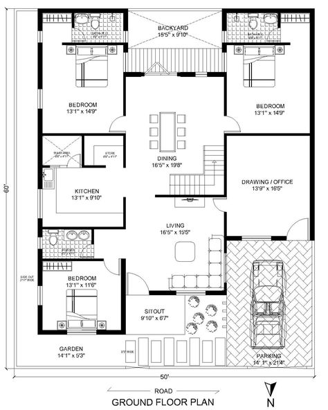 This pin is all about architecture . Ground Floor House Design Exterior, 50x60 House Plans, 50×60 House Plan, North East Facing House Plan, Ground Floor Plan House, 40×50 House Plans East Facing, 25x50 House Plans North Facing, 40x50 House Plans Layout East Facing, 30×55 House Plan East Facing