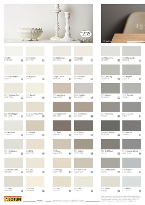 Jotun grey colours Sand Jotun, Jotun Paint, Paint Color Swatches, Jotun Lady, Home Wall Colour, Interior Paint Colors Schemes, Paint Color Chart, House Color Palettes, Living Room Design Decor