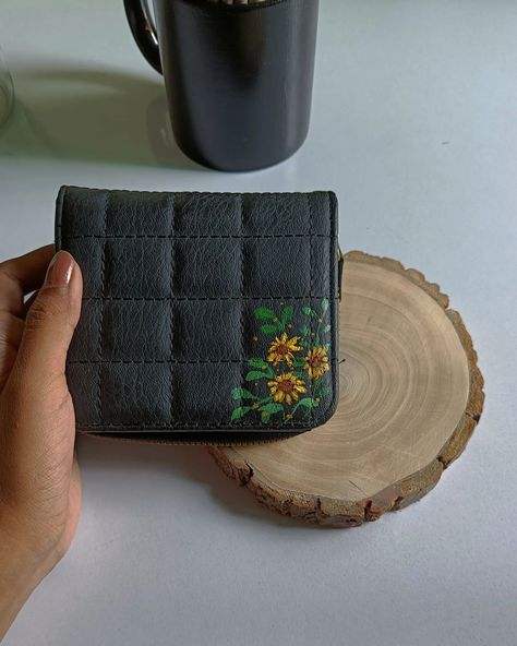 Acrylic painting on wallet 💛🌼 Sunflower 🌻 painting on wallet do share your thoughts (Acrylic painting, Acrylic art, acrylic art ideas, art ideas, painting on wallet, sunflower, artist, explore art, explore page, Artist support) #art #artrelates #artista #acrylic #acrylicart #paintingoftheday #paintingideas #sunflower #explore #explorepage Painting On Wallet, Wallet Painting, Acrylic Art Ideas, Painted Wallet, Painted Purses, Artist Support, Art Ideas Painting, Wallet Art, Painted Purse