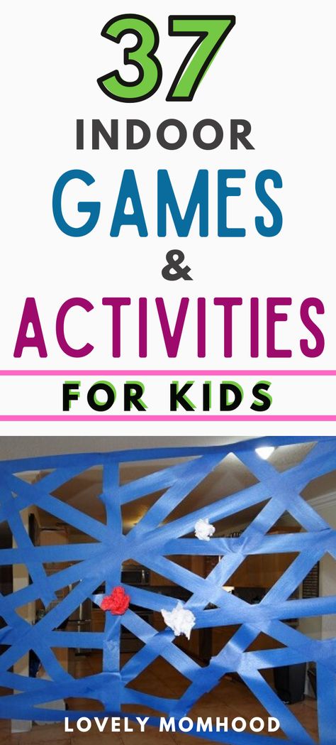 37 Fun Indoor Games and Activities for Kids. #kids #indoorgames #indooractivities Kids Games Inside, Kids Party Games Indoor, Kid Games Indoor, Indoor Group Games, Elementary Games, Easy Games For Kids, Rainy Day Activities For Kids, Games For Kids Classroom, Activities For Kids At Home