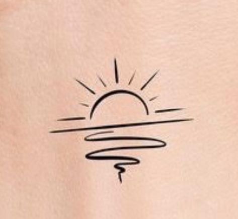 Lake Sunset Tattoo, Dawn Tattoo Ideas, Sunset Beach Tattoo, Sunrise Tattoos, Dawn Tattoo, Sunrise Tattoo, Sunset Tattoos, Beach Tattoo, Stylist Tattoos