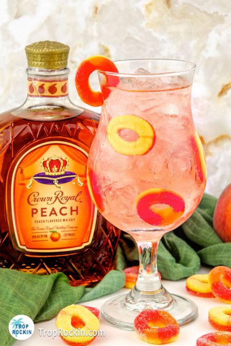 Crown Royal Peach Punch, Peach Ring Shot, Peach Ring Cocktail, Peach Ring Alcoholic Drink, Crown Peach Drinks Recipes Cocktails, Peach Ring Drink, Crown Peach Drink Recipes, Crown Royal Peach Drinks Recipes, Peach Drinks Alcohol