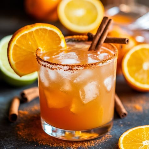 Orange Christmas Cocktail, Orgeat Cocktail, Cinnamon Margarita, Orange Cocktail Recipes, Cinnamon Cocktails, Cocktails With Tequila, Orange Margarita Recipe, Orange Crush Cocktail, Warm Cocktails