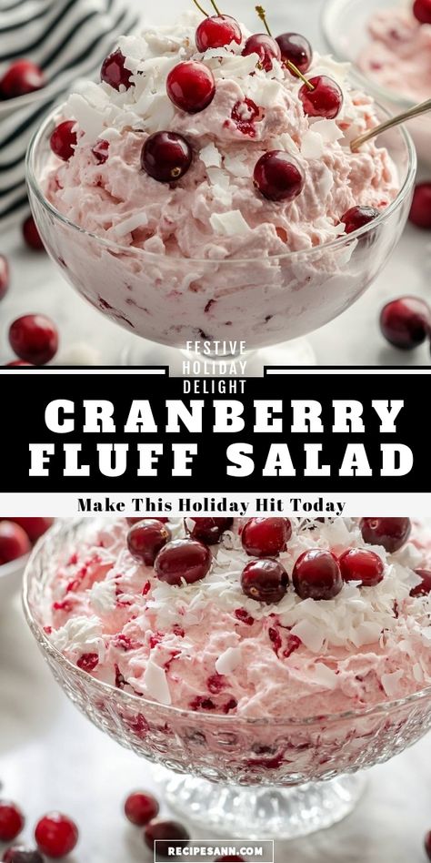 This Cranberry Fluff Salad is my go-to recipe for festive gatherings! Bursting with tart cranberries and a creamy, dreamy texture, it's the perfect side dish or dessert that everyone loves. Easy to make and so delicious, you won’t want to miss out on this holiday hit! Holiday Cranberry Salad, Taste Of Home Cranberry Salad, Cranberry Whipped Cream Salad, Cranberry Strawberry Jello Salad Crushed Pineapple, Creamy Cranberry Salad, Cranberry Ambrosia Salad, Cranberry Salad Recipes Thanksgiving, Cranberry Jello Salad Thanksgiving, Christmas Fluff Salad