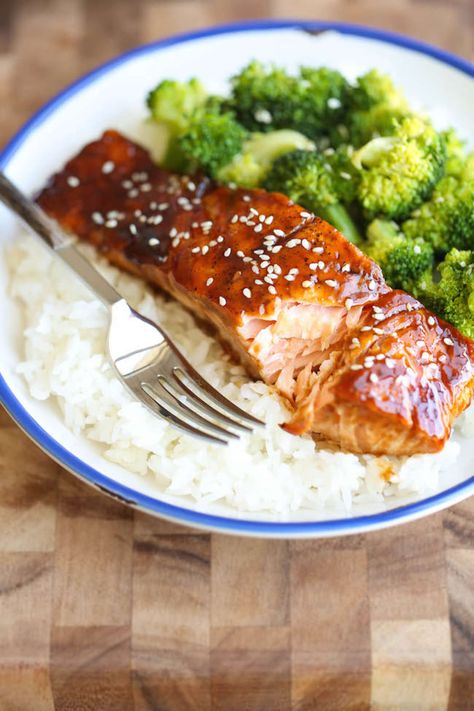 Quick and Easy Salmon Recipes - Thrillist Broccoli Bowls, Grilled Teriyaki Salmon, Teriyaki Bowls, Teriyaki Glazed Salmon, Baked Teriyaki Salmon, Salmon Teriyaki Recipe, Teriyaki Chicken And Rice, Salmon And Broccoli, Salmon Soy Sauce