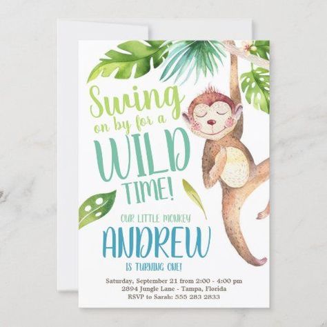 Monkey Party Ideas, Monkey Invitations, Monkey First Birthday, Wild One Invitation, Monkey Birthday Party, Cupcakes Graduation, Monkey Birthday Parties, Event Balloons, Monkey Party